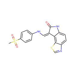 CS(=O)(=O)c1ccc(N/C=C2\C(=O)Nc3ccc4ncsc4c32)cc1 ZINC000013470495