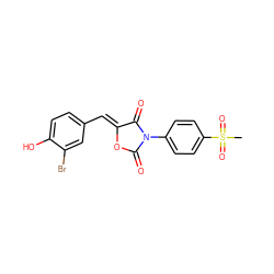 CS(=O)(=O)c1ccc(N2C(=O)O/C(=C\c3ccc(O)c(Br)c3)C2=O)cc1 ZINC000084586535