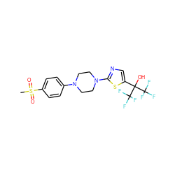 CS(=O)(=O)c1ccc(N2CCN(c3ncc(C(O)(C(F)(F)F)C(F)(F)F)s3)CC2)cc1 ZINC000064541158