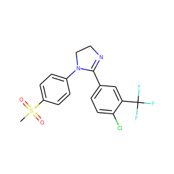 CS(=O)(=O)c1ccc(N2CCN=C2c2ccc(Cl)c(C(F)(F)F)c2)cc1 ZINC000299829818