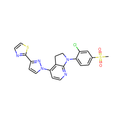 CS(=O)(=O)c1ccc(N2CCc3c(-n4ccc(-c5nccs5)n4)ccnc32)c(Cl)c1 ZINC000040861373