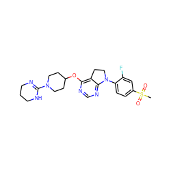 CS(=O)(=O)c1ccc(N2CCc3c(OC4CCN(C5=NCCCN5)CC4)ncnc32)c(F)c1 ZINC000095576970