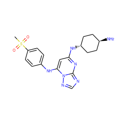 CS(=O)(=O)c1ccc(Nc2cc(N[C@H]3CC[C@H](N)CC3)nc3ncnn23)cc1 ZINC000253639817