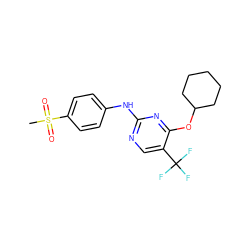 CS(=O)(=O)c1ccc(Nc2ncc(C(F)(F)F)c(OC3CCCCC3)n2)cc1 ZINC000145684061