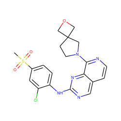 CS(=O)(=O)c1ccc(Nc2ncc3ccnc(N4CCC5(COC5)C4)c3n2)c(Cl)c1 ZINC000223711872