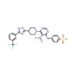 CS(=O)(=O)c1ccc(Nc2ncnc(N3CCC(c4nc(-c5cccc(C(F)(F)F)c5)no4)CC3)c2[N+](=O)[O-])cc1 ZINC000042807349