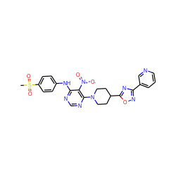 CS(=O)(=O)c1ccc(Nc2ncnc(N3CCC(c4nc(-c5cccnc5)no4)CC3)c2[N+](=O)[O-])cc1 ZINC000044386509