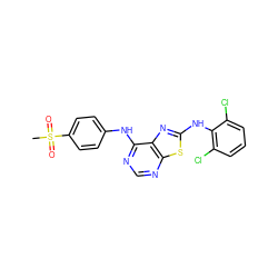 CS(=O)(=O)c1ccc(Nc2ncnc3sc(Nc4c(Cl)cccc4Cl)nc23)cc1 ZINC000040881004