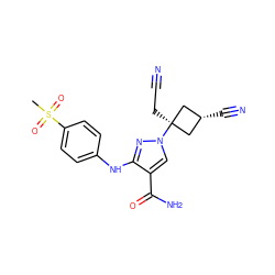 CS(=O)(=O)c1ccc(Nc2nn([C@]3(CC#N)C[C@@H](C#N)C3)cc2C(N)=O)cc1 ZINC001772571847