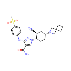 CS(=O)(=O)c1ccc(Nc2nn([C@H]3CC[C@@H](N4CC5(CCC5)C4)C[C@@H]3C#N)cc2C(N)=O)cc1 ZINC000205009724