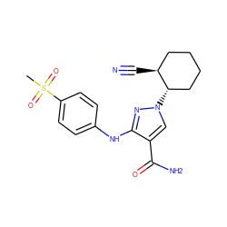 CS(=O)(=O)c1ccc(Nc2nn([C@H]3CCCC[C@@H]3C#N)cc2C(N)=O)cc1 ZINC000221158162