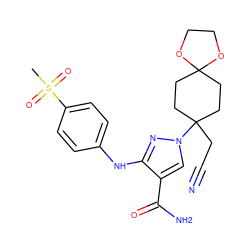 CS(=O)(=O)c1ccc(Nc2nn(C3(CC#N)CCC4(CC3)OCCO4)cc2C(N)=O)cc1 ZINC000204980486