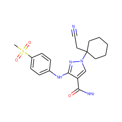 CS(=O)(=O)c1ccc(Nc2nn(C3(CC#N)CCCCC3)cc2C(N)=O)cc1 ZINC000205006188