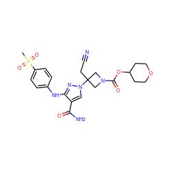 CS(=O)(=O)c1ccc(Nc2nn(C3(CC#N)CN(C(=O)OC4CCOCC4)C3)cc2C(N)=O)cc1 ZINC000220989434