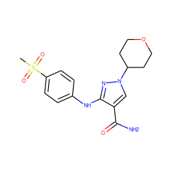 CS(=O)(=O)c1ccc(Nc2nn(C3CCOCC3)cc2C(N)=O)cc1 ZINC000653718790