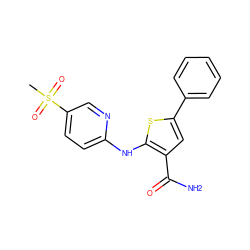 CS(=O)(=O)c1ccc(Nc2sc(-c3ccccc3)cc2C(N)=O)nc1 ZINC000141673296