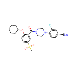 CS(=O)(=O)c1ccc(OC2CCCCC2)c(C(=O)N2CCN(c3ccc(C#N)cc3F)CC2)c1 ZINC000053314940