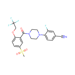 CS(=O)(=O)c1ccc(OCC(F)(F)F)c(C(=O)N2CCN(c3ccc(C#N)cc3F)CC2)c1 ZINC000053243972