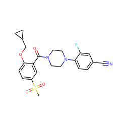 CS(=O)(=O)c1ccc(OCC2CC2)c(C(=O)N2CCN(c3ccc(C#N)cc3F)CC2)c1 ZINC000040974944