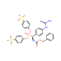 CS(=O)(=O)c1ccc(OP(=O)(Oc2ccc(S(C)(=O)=O)cc2)[C@H](NC(=O)OCc2ccccc2)c2ccc(NC(=N)N)cc2)cc1 ZINC000034717880