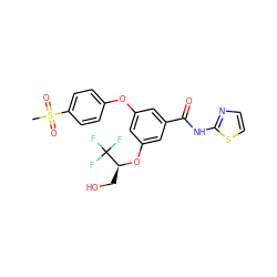 CS(=O)(=O)c1ccc(Oc2cc(O[C@@H](CO)C(F)(F)F)cc(C(=O)Nc3nccs3)c2)cc1 ZINC000043075932