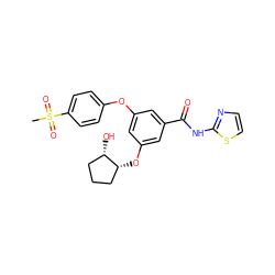 CS(=O)(=O)c1ccc(Oc2cc(O[C@@H]3CCC[C@@H]3O)cc(C(=O)Nc3nccs3)c2)cc1 ZINC000043011681