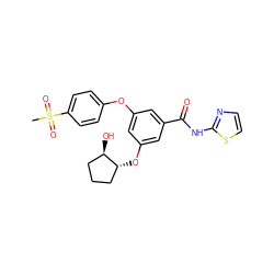 CS(=O)(=O)c1ccc(Oc2cc(O[C@@H]3CCC[C@H]3O)cc(C(=O)Nc3nccs3)c2)cc1 ZINC000043011689