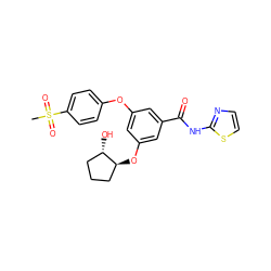 CS(=O)(=O)c1ccc(Oc2cc(O[C@H]3CCC[C@@H]3O)cc(C(=O)Nc3nccs3)c2)cc1 ZINC000043011684