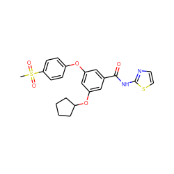 CS(=O)(=O)c1ccc(Oc2cc(OC3CCCC3)cc(C(=O)Nc3nccs3)c2)cc1 ZINC000043074130