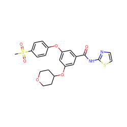 CS(=O)(=O)c1ccc(Oc2cc(OC3CCOCC3)cc(C(=O)Nc3nccs3)c2)cc1 ZINC000043010440