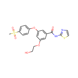 CS(=O)(=O)c1ccc(Oc2cc(OCCO)cc(C(=O)Nc3nccs3)c2)cc1 ZINC000038428722