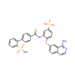 CS(=O)(=O)c1ccc(Oc2ccc3ccnc(N)c3c2)c(NC(=O)c2ccc(-c3ccccc3S(N)(=O)=O)cc2)c1 ZINC000029401162