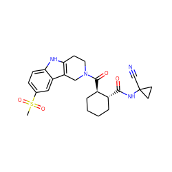 CS(=O)(=O)c1ccc2[nH]c3c(c2c1)CN(C(=O)[C@@H]1CCCC[C@H]1C(=O)NC1(C#N)CC1)CC3 ZINC000095557168