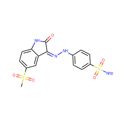 CS(=O)(=O)c1ccc2c(c1)/C(=N/Nc1ccc(S(N)(=O)=O)cc1)C(=O)N2 ZINC000013470452