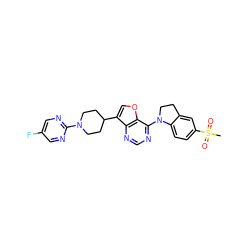 CS(=O)(=O)c1ccc2c(c1)CCN2c1ncnc2c(C3CCN(c4ncc(F)cn4)CC3)coc12 ZINC001772610028