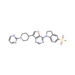 CS(=O)(=O)c1ccc2c(c1)CCN2c1ncnc2c(C3CCN(c4ncccn4)CC3)coc12 ZINC001772657294