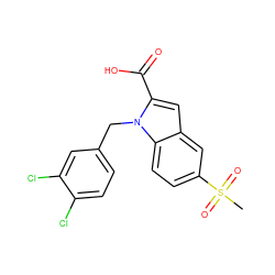 CS(=O)(=O)c1ccc2c(c1)cc(C(=O)O)n2Cc1ccc(Cl)c(Cl)c1 ZINC000013588879