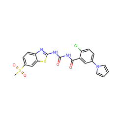 CS(=O)(=O)c1ccc2nc(NC(=O)NC(=O)c3cc(-n4cccc4)ccc3Cl)sc2c1 ZINC000117118479