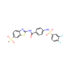 CS(=O)(=O)c1ccc2nc(NC(=O)c3ccc(NS(=O)(=O)c4ccc(F)c(F)c4)cc3)sc2c1 ZINC000006146468