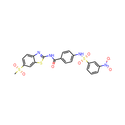 CS(=O)(=O)c1ccc2nc(NC(=O)c3ccc(NS(=O)(=O)c4cccc([N+](=O)[O-])c4)cc3)sc2c1 ZINC000017576544