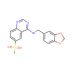 CS(=O)(=O)c1ccc2ncnc(NCc3ccc4c(c3)OCO4)c2c1 ZINC000013737670