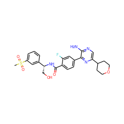 CS(=O)(=O)c1cccc([C@@H](CO)NC(=O)c2ccc(-c3nc(C4CCOCC4)cnc3N)cc2F)c1 ZINC001772611002