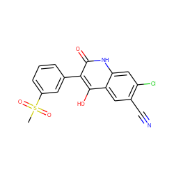 CS(=O)(=O)c1cccc(-c2c(O)c3cc(C#N)c(Cl)cc3[nH]c2=O)c1 ZINC000036185234