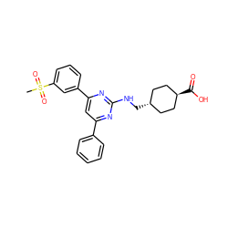 CS(=O)(=O)c1cccc(-c2cc(-c3ccccc3)nc(NC[C@H]3CC[C@H](C(=O)O)CC3)n2)c1 ZINC000299819084