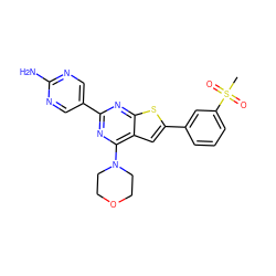 CS(=O)(=O)c1cccc(-c2cc3c(N4CCOCC4)nc(-c4cnc(N)nc4)nc3s2)c1 ZINC000082150969