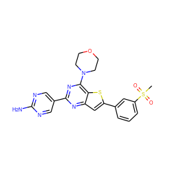 CS(=O)(=O)c1cccc(-c2cc3nc(-c4cnc(N)nc4)nc(N4CCOCC4)c3s2)c1 ZINC000049069842