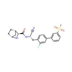 CS(=O)(=O)c1cccc(-c2ccc(C[C@@H](C#N)NC(=O)[C@H]3N[C@@H]4CC[C@H]3C4)c(F)c2)c1 ZINC000219321585