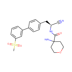 CS(=O)(=O)c1cccc(-c2ccc(C[C@@H](C#N)NC(=O)C3(N)CCOCC3)cc2)c1 ZINC000143202076