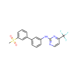 CS(=O)(=O)c1cccc(-c2cccc(Nc3nccc(C(F)(F)F)n3)c2)c1 ZINC001772584100