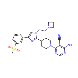 CS(=O)(=O)c1cccc(-c2cn(CCN3CCC3)c(C3CCN(c4ncnc(N)c4C#N)CC3)n2)c1 ZINC000219096551